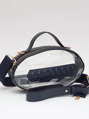 Clear Navy Oval Crossbody Bag with Top Handle